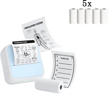 KZQ Mini Sticker Printer Labelmaker Draagbare Thermische Bluetooth Printer Zonder Inkt voor en Met 5 Rollen blauw