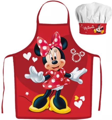 Minnie Mouse Kokssetje Muts en Schort Hartjes Rood