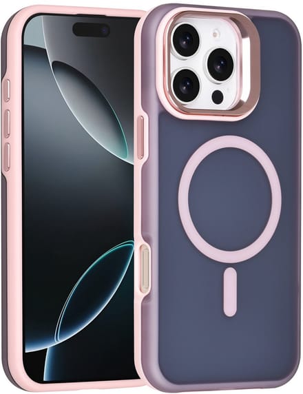 TUNIQ Back cover voor iPhone 16 Pro Max - MagSafe - Met Camera Stand - Roze