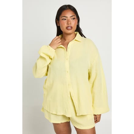 boohoo Dames Plus Gaas Strandshirt | Citroen | Maat: 44