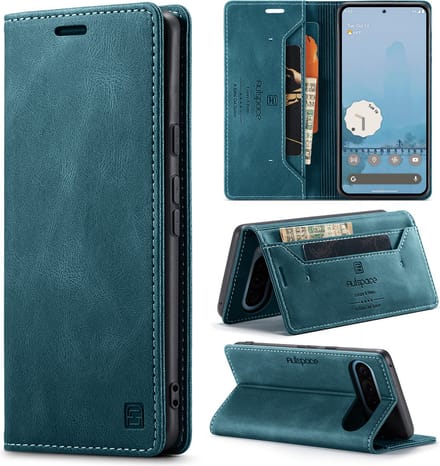Luxe Flip Case met RFID Bescherming Kaarthouder en Magneetsluiting voor Google Pixel 9 / 9 Pro / 10 / 10 Pro _ Blauw