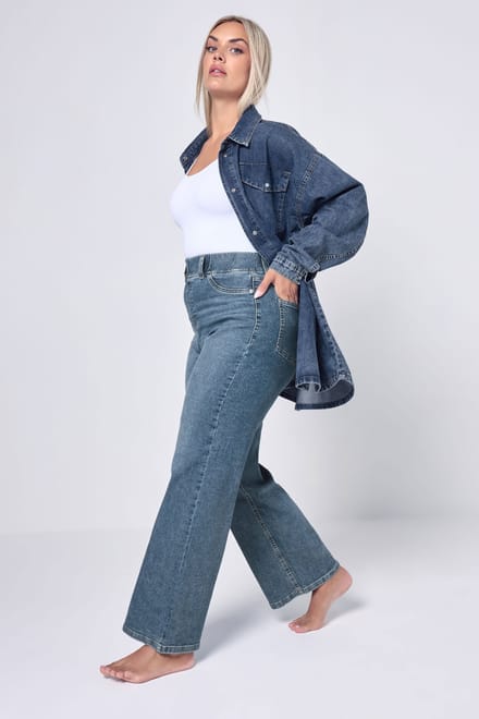 Yours Blauwe Washed Wide Leg Jeggings Size Regular > 52