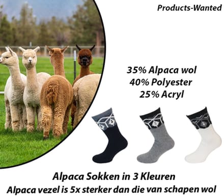 3-Paar Alpaca Wollen Sokken in 3 Kleuren 35-38