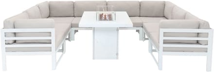 Modulaire tuinmeubelset met vuurschaal - wit - 300x225 cm - 8-zits