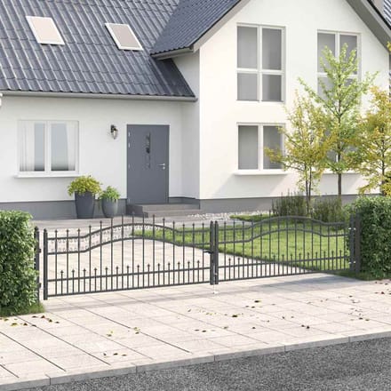 Portail de clôture KAMPEN avec design à pointe de lance 404 x 75 cm Gris Acier