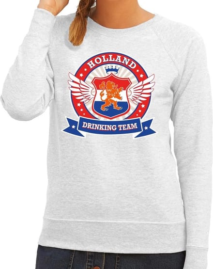Grijs Holland drinking team sweater grijs dames - Koningsdag / supporters kleding S