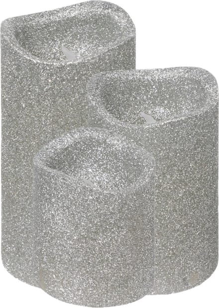 Feeric lights LED stompkaarsen - 3x - zilver - glitter