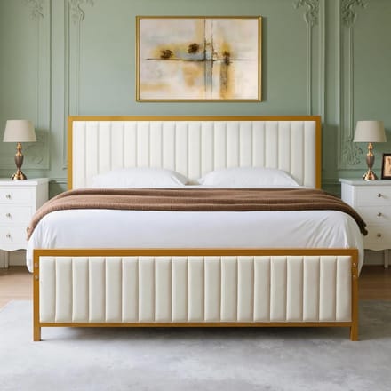 Tweepersoonsbed - Platform bed - Stil slapen - Geen boxspring nodig - 140x190 cm - Beige