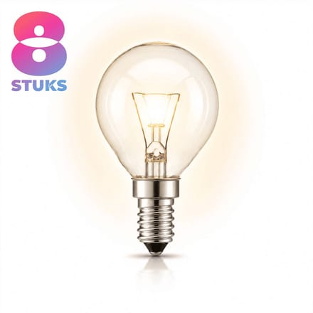 8x Kogel Gloeilamp E14 - 25W - Warm Wit Licht (2700K) - 180 lm - 1 jaar - Dimbaar