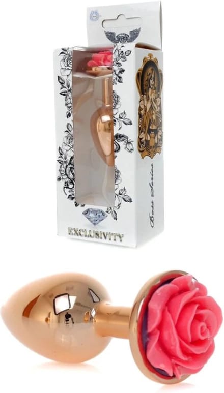 Rosé Gouden buttplug met roos – Roze