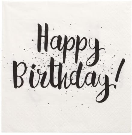12x 30 Servetten 3-laags 1/4 vouw 33 cm x 33 cm Happy Birthday