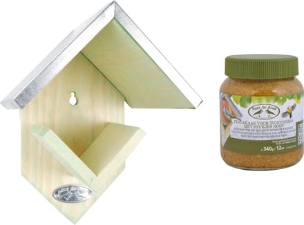 Pindakaas met ophanging voor tuinvogels pakket - 1x pot basic voer - diverse soorten vogels voeren