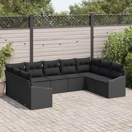 vidaXL - Tuinbank - Set - 9 - st - Zwart - poly - rattan