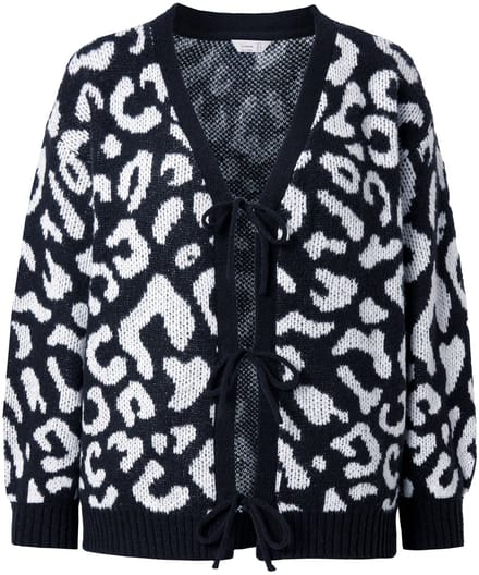 MIAMODA - Dames - Cardigan Regular Fit luipaard striksluiting - Zwart - Maat 46+