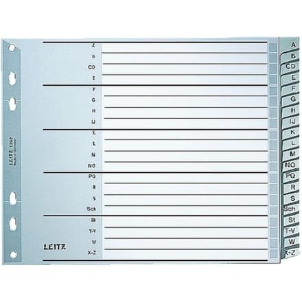 Leitz 1262 Register DIN A4, Bovenbreedte A-Z Polypropyleen Grijs 20 tabbladen 12620000