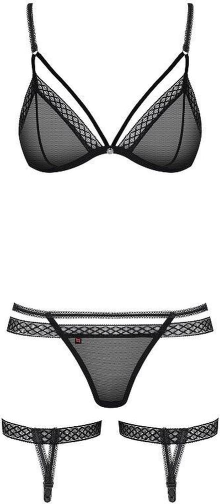 Obsessive BH, Slip en Jarretel - Erotische Lingerieset - One Size - Zwart
