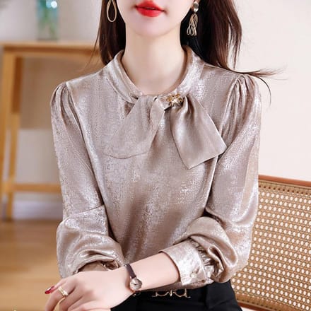 Lente Nieuw High-end Temperament Lange Mouw Mode Shirt Effen Kleur Dun Casual Elegant Pullover 3XL gray