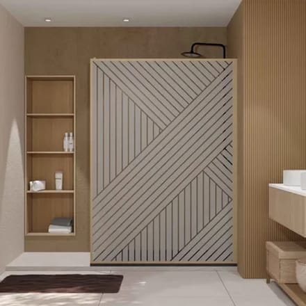 Aurlane Inloopdouchewand Japandi - 6mm Gehard Glas - 140x200cm - Houtlook Wandprofiel