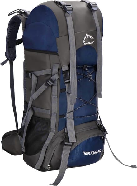 Springos Backpack - Rugzak - Multifunctioneel - Kamperen - Reizen - Regenhoes - 90 Liter - Grijs/Blauw