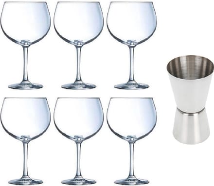 6x Gin Tonic / cocktail glazen 700 ml - Met RVS maatbeker / barmaatje 2-in-1 15/30 ml