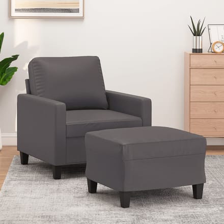 vidaXL - Fauteuil - met - voetenbank - 60 - cm - kunstleer - grijs