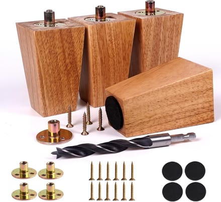 Set van 4 Vierkante Houten Meubelpoten 10cm Rubberhout