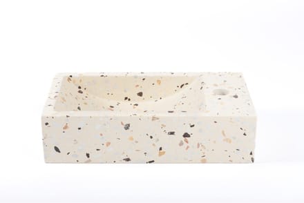 FugaFlow Efficiente Pietra Fontein - 40x22x10cm - rechthoek - kraangat rechts - terrazzo - mat beige