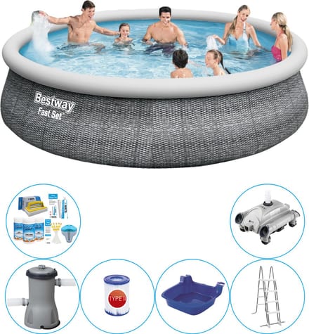 Fast Set Rattan Rond 457x107 cm - 7-delig - Zwembad Inclusief Accessoires