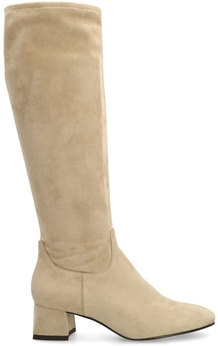 Manfield - Dames - Beige stretch laarzen met hak - Maat 38
