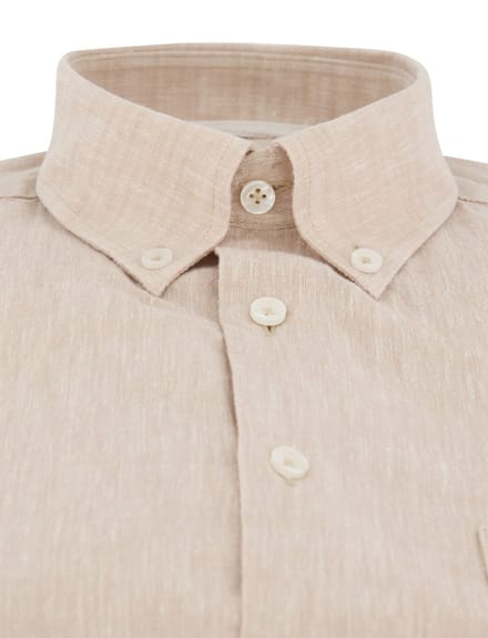 Ledub Modern Fit overhemden beige gemêleerd korte mouw