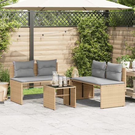vidaXL - 4-delige - Loungeset - met - kussens - poly - rattan - beige