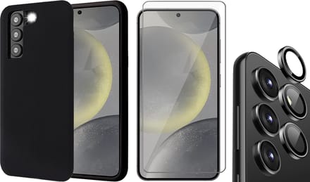 Hoesje geschikt voor Samsung Galaxy S24 Plus - Screenprotector Glas & Camera Protector - Mat Back Case Zwart
