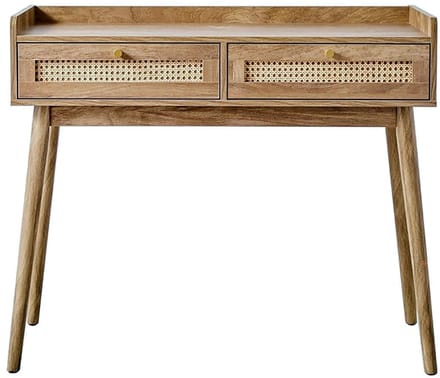 CALICOSY - Console 2 lades met rotanfronten en houten poten L100 cm - PALMO