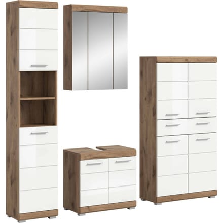 Wave badkamercombinatie wit hoogglans MDF TZ Nox Eiken NB - 34x204x191cm