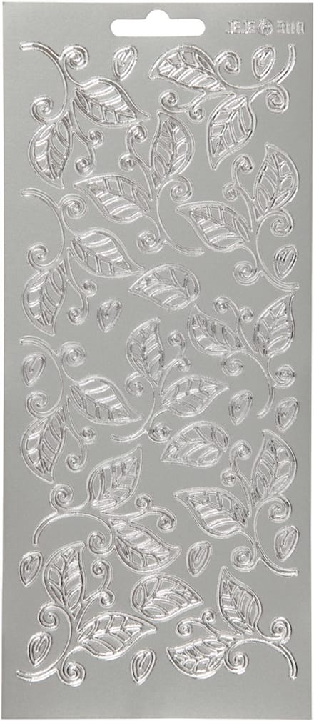 Stickers, bladeren, vel 10x23 cm, zilver, 1 vel