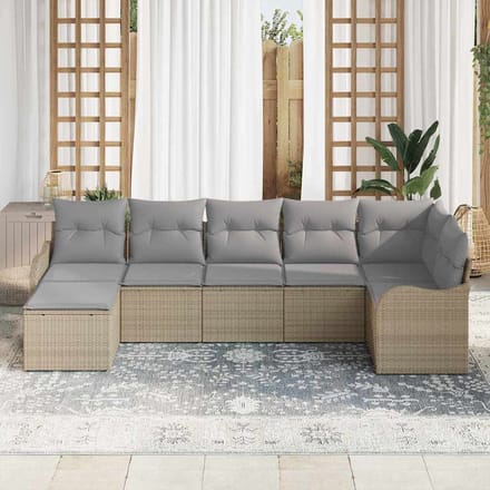 vidaXL Tuin Sofa Set 7 st Beige en Licht Grijs poly rattan