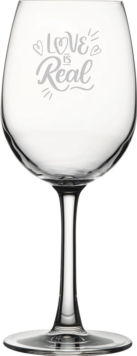 Gegraveerde witte wijnglas 36cl Love is real - valentijnsdag - valentijn