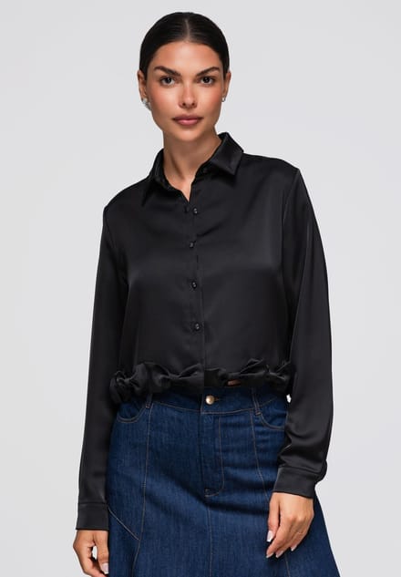 OMBRE Overhemd - Regular Fit - Lange Mouw - Knopen Zwart M