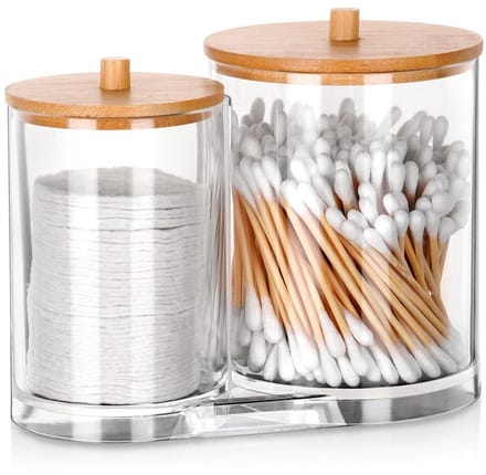 Vilde - Cosmetische Opslagset - Acryl - Bamboo Deksel - Transparant
