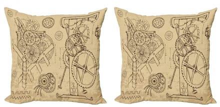 ABAKUHAUS Steampunk Kussenhoezen – 2x40x40 – Dubbelzijdig bedrukt – Beige/Bruin
