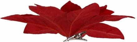 Kerstroos met clip - rood - dia.12cm - fluweel