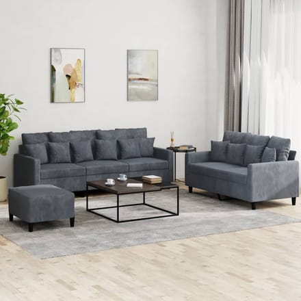 vidaXL - 3-delige - Loungeset - met - kussens - fluweel - donkergrijs