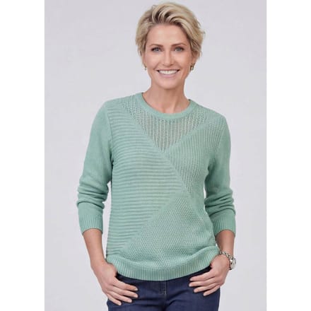 Onderhoudsarme pullover met hoogwaardige ribstructuur - grijsgroen - Gr. 24 van Goldner Fashion