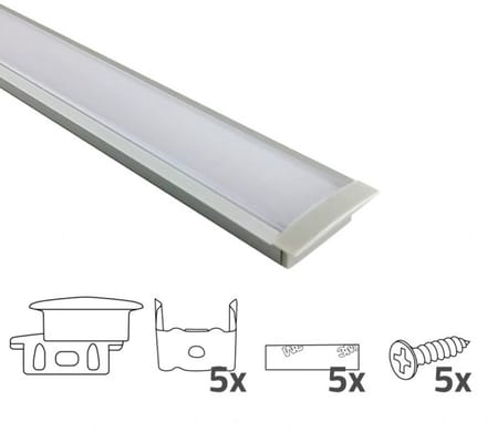 2 meter led strip profiel - Inbouw – 10mm hoog – incl. afdekkap - Led profiel inbouw - Wit