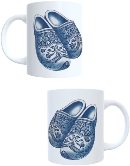 Bedrukte koffie beker - thee mok - opdruk blauwe klompen - afbeelding bleu clogs