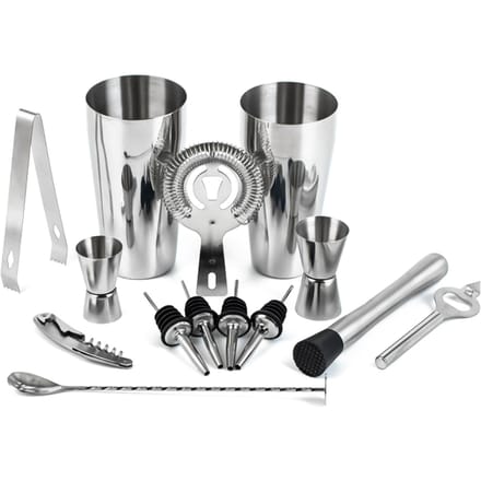 14 stks/set Mixology Barman Kit Cocktail Shaker Set met Boston Shaker/Jigger/Schenkers/Ijs zilver