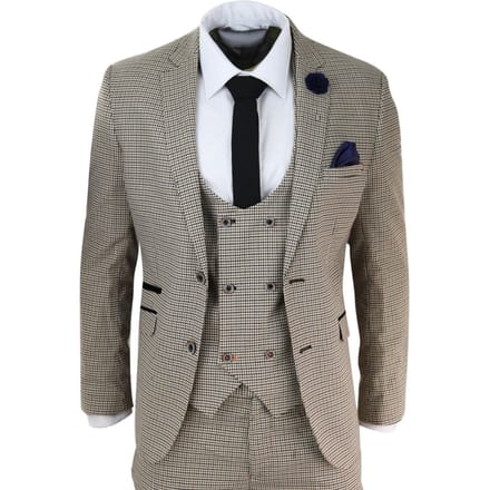 Heren 3-delig beige geruit retro vintage klassiek pak