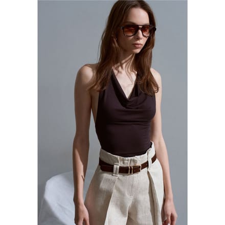 Sansmouwe Blouse met Ceintuur en Col