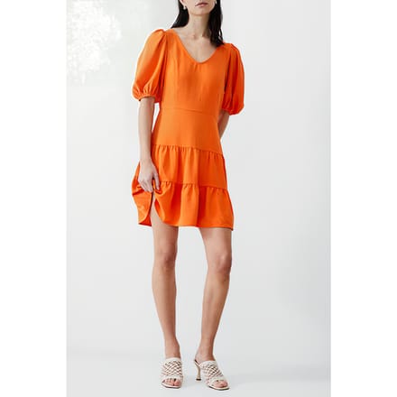 French Connection Vee Tiered Crinkle Dress Knee Mandarin Größe: 6 | Minikleider Outlet | Damen