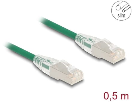 Delock RJ45 Network Cable Cat.6A plug to plug with curved latch U/FTP Slim 0.5 m green